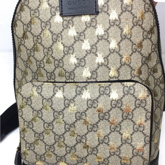 Gucci Beige and Brown Bee Pattern Backpack - Picture 6 of 14